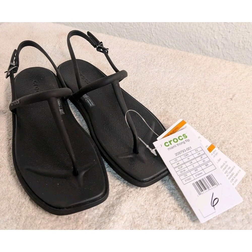 CROCS Black Kids (Big Girl) T-Strap Slingback Sandals